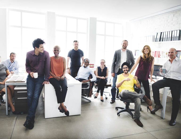 diverse happy team at work
