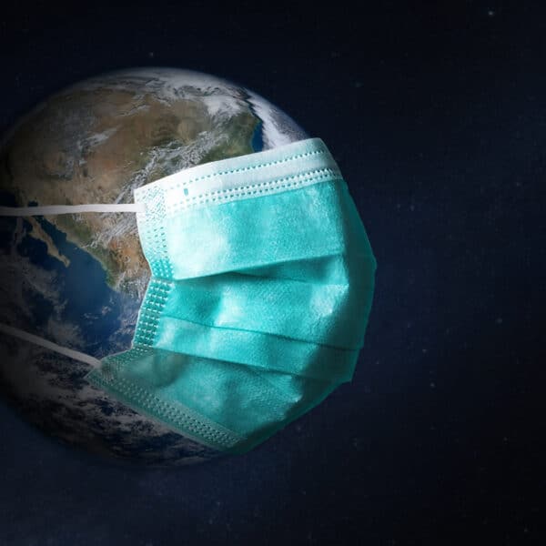 Earth with a medical mask