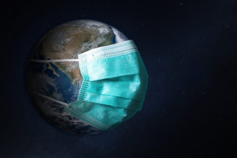 Earth with a medical mask