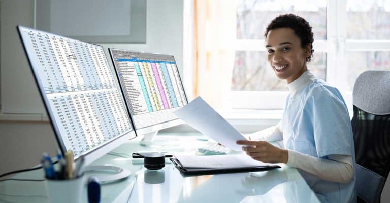 Someone learing new COVID codes changes at Harmony Healthcare