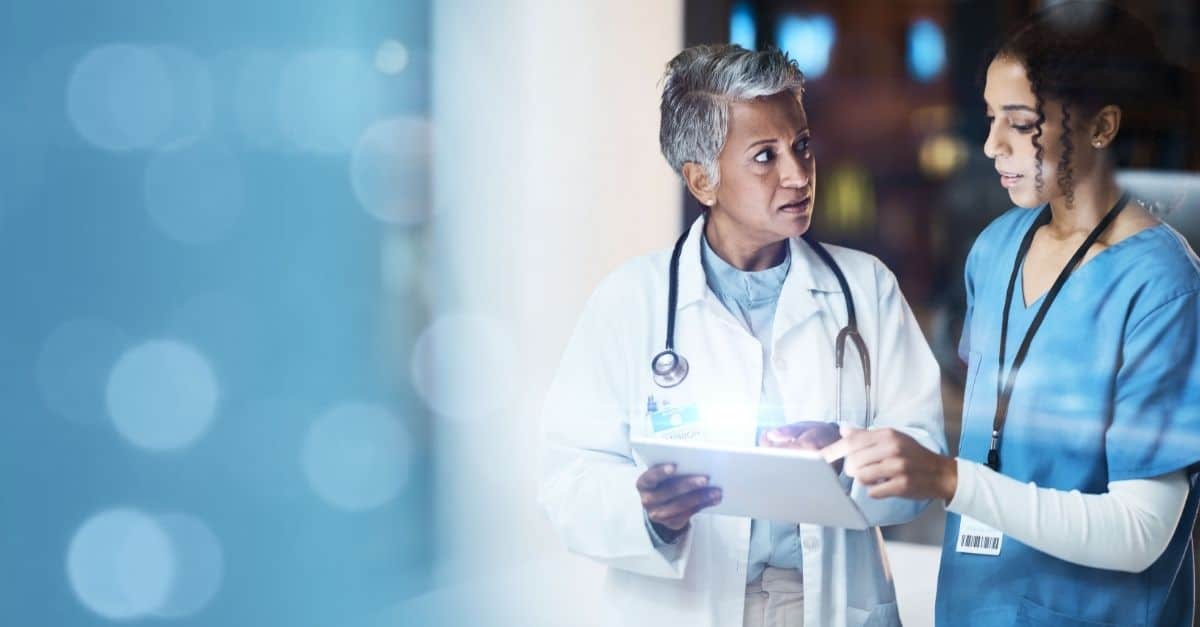 Someone reading Harmony Healthcare's insights on the future of oncology data management