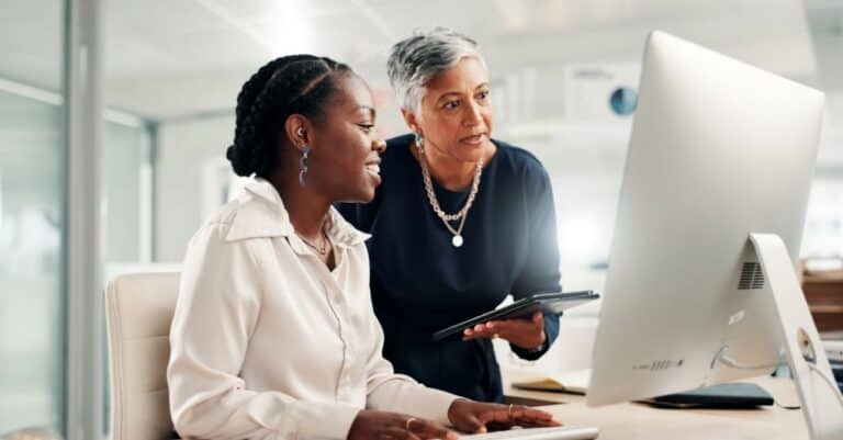 Hiring manager working with Harmony Healthcare hiring expert to fill open roles